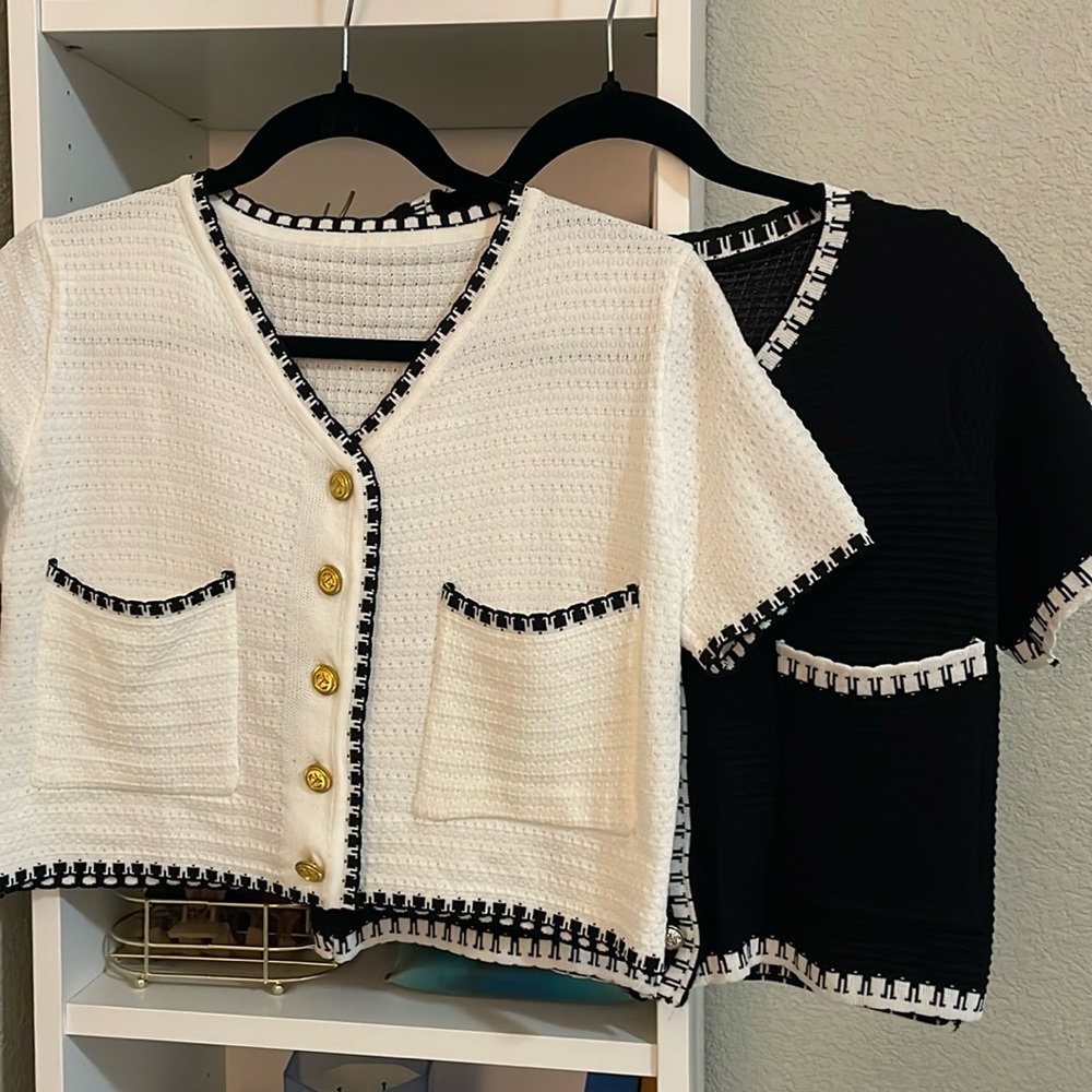Black & White and White & Black Short Sleeved Cropped Button Downs